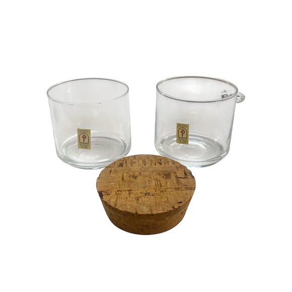 Handblown Pilgrim Glass Kitchen Chemistry Cup & Canister Set Cork Lid - Picture 3 of 9